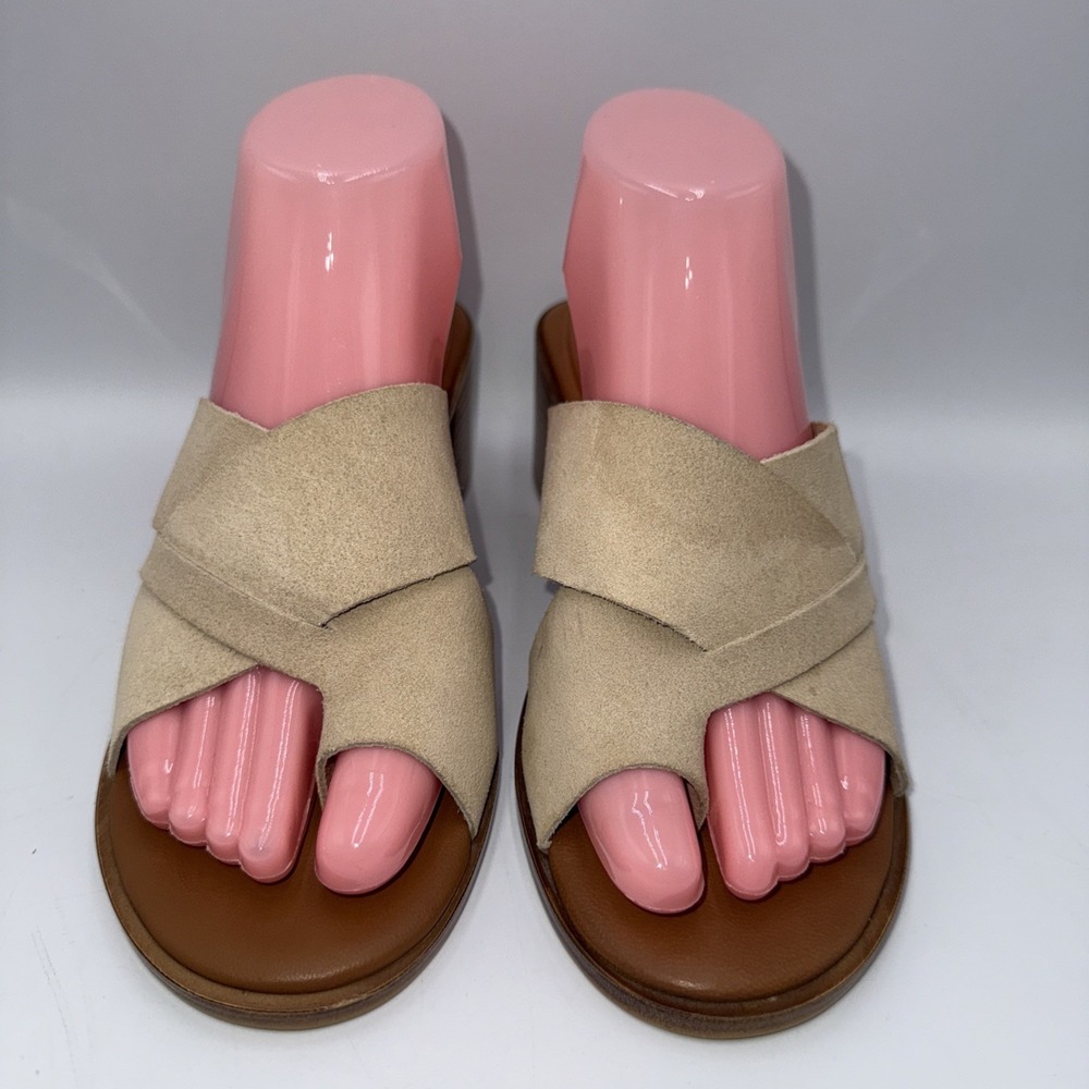 MILA PAOLI Cream LEATHER Women Size 39 Thong Platform Slides Mules ITALY